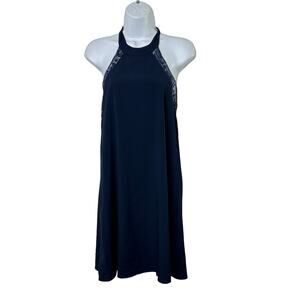 Tobi Navy Blue Halter Lace Trim Slip Dress Women's Size Medium